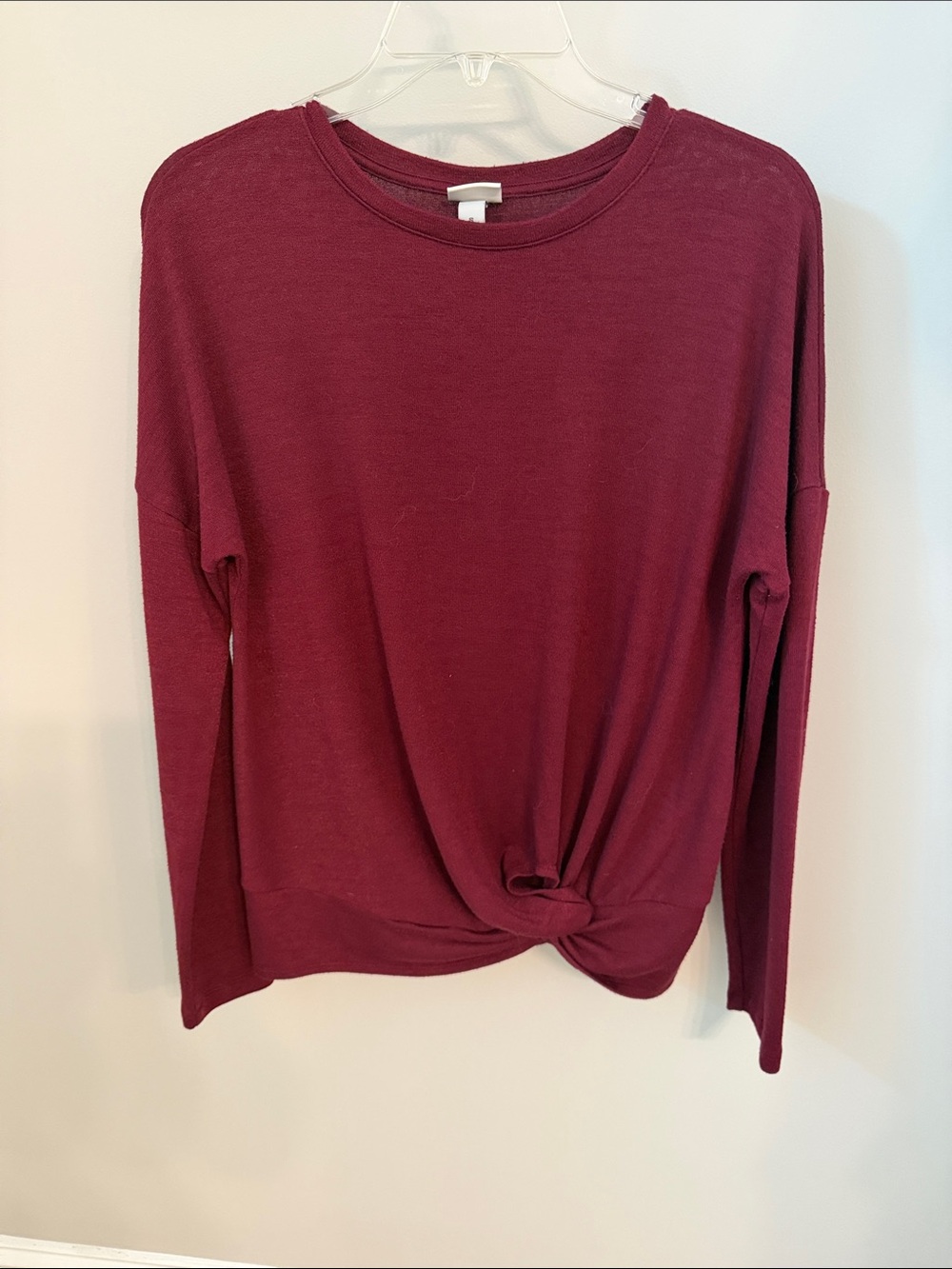 a new day Burgundy Knot-Front Long Sleeve Pullover